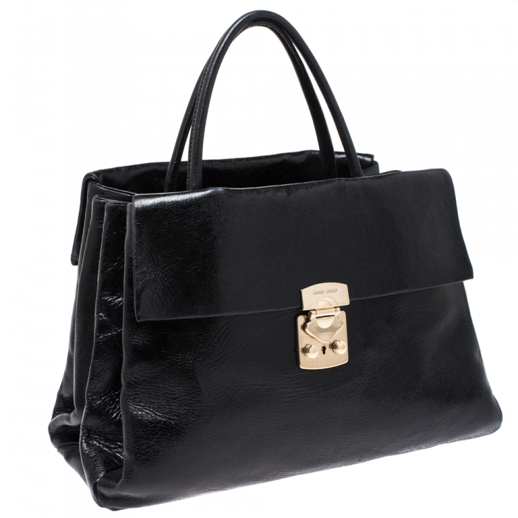 Pre Owned Miu Miu Black Glossy Leather Top Handle Bag