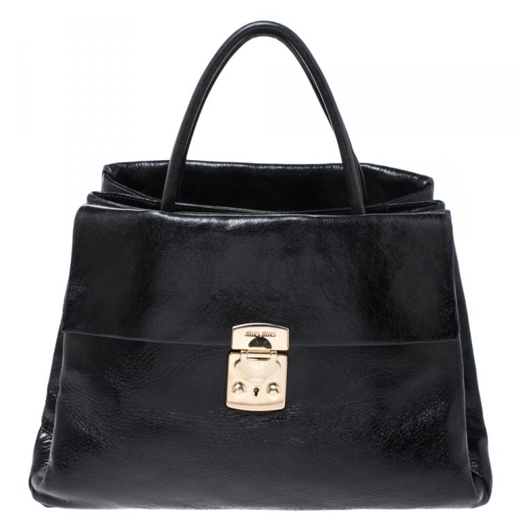 Miu Miu Black Vitello Soft Leather Large Top Handle Bag