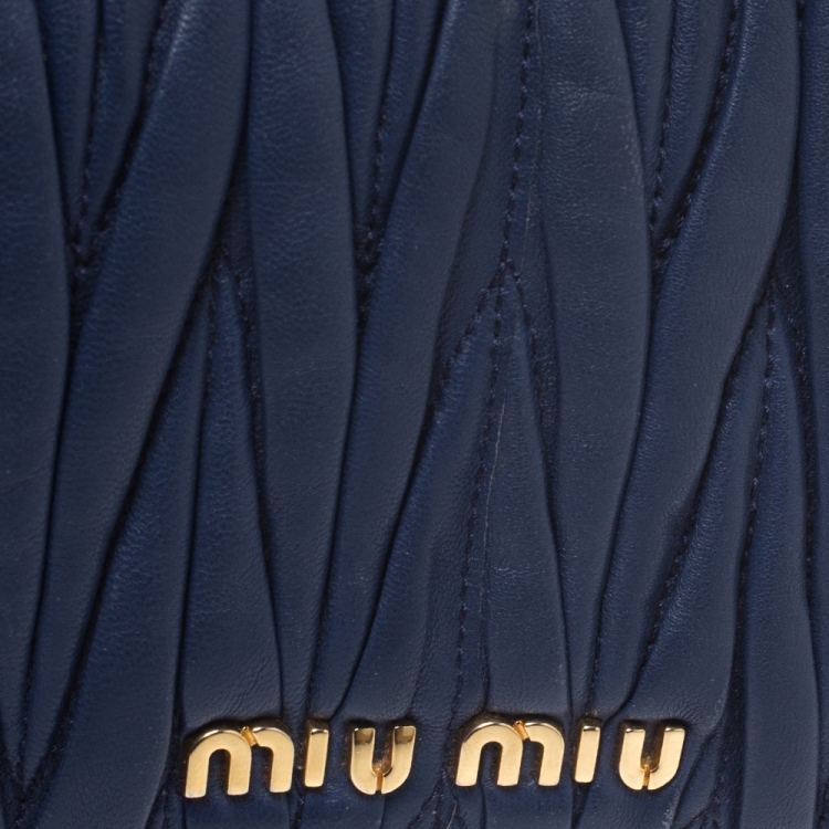 Pre Owned Miu Miu Blue Matelasse Leather Flap Shoulder Bag