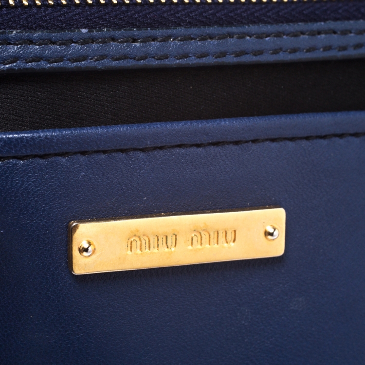 Pre Owned Miu Miu Blue Matelasse Leather Flap Shoulder Bag
