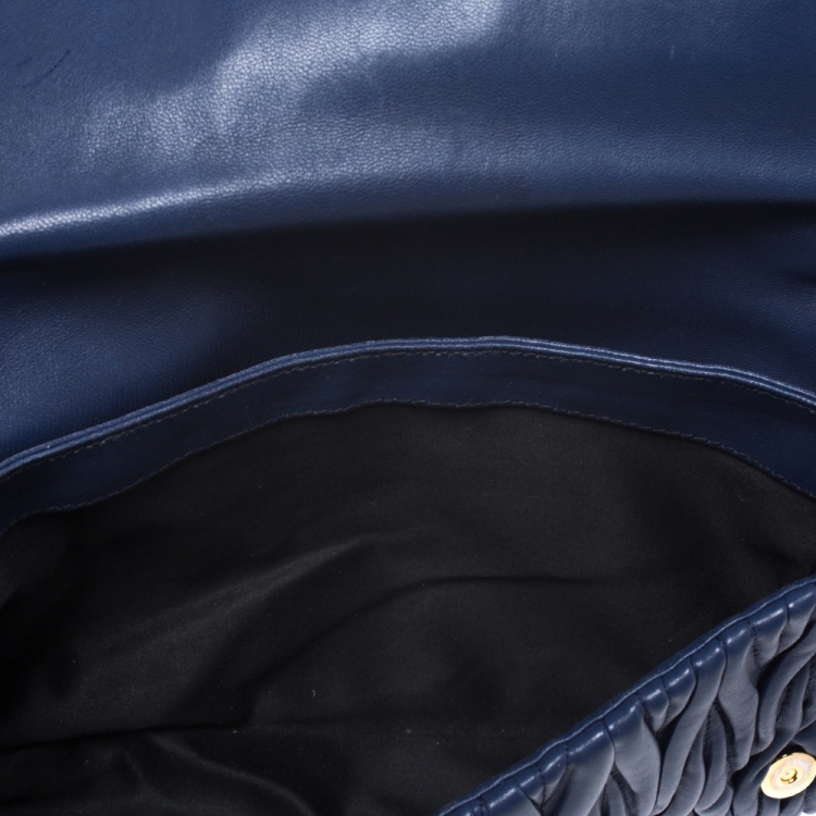 Pre Owned Miu Miu Blue Matelasse Leather Flap Shoulder Bag