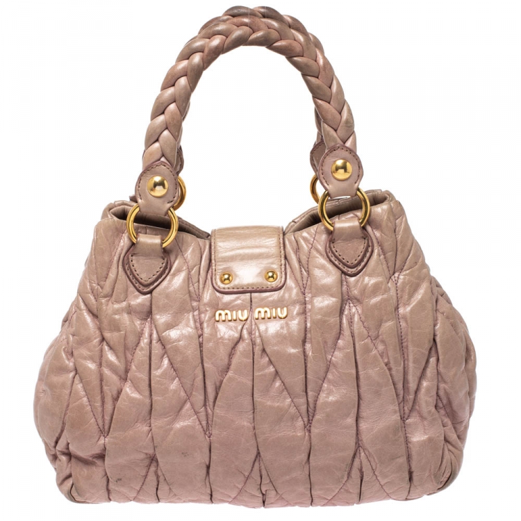 Pre Owned Miu Miu Pink Matelasse Leather Satchel