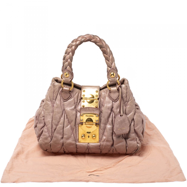 Pre Owned Miu Miu Pink Matelasse Leather Satchel