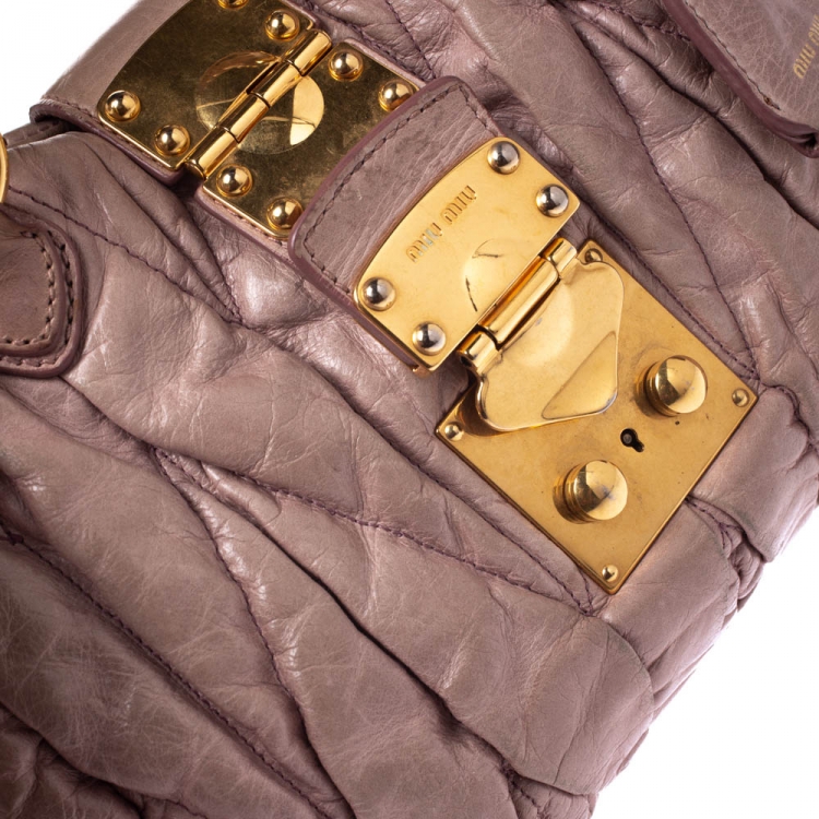 Pre Owned Miu Miu Pink Matelasse Leather Satchel