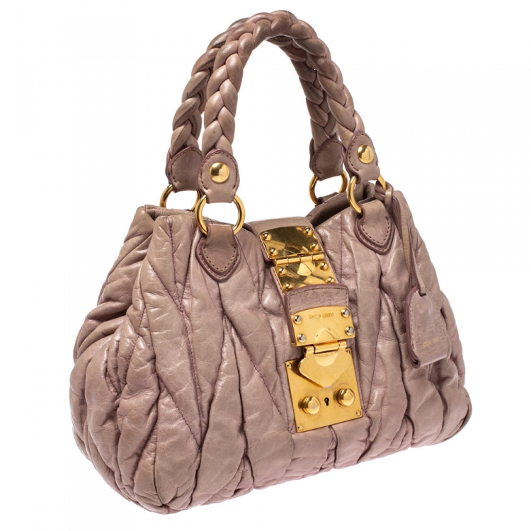 Pre Owned Miu Miu Pink Matelasse Leather Satchel