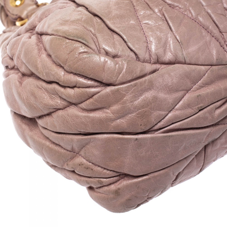 Pre Owned Miu Miu Pink Matelasse Leather Satchel