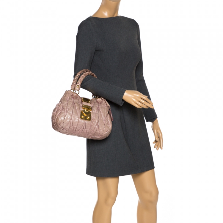 Pre Owned Miu Miu Pink Matelasse Leather Satchel