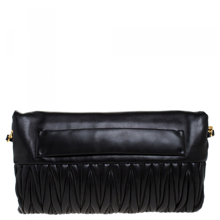 Pre Owned Miu Miu Black Metalasse Leather Zipper Flap Shoulder Bag