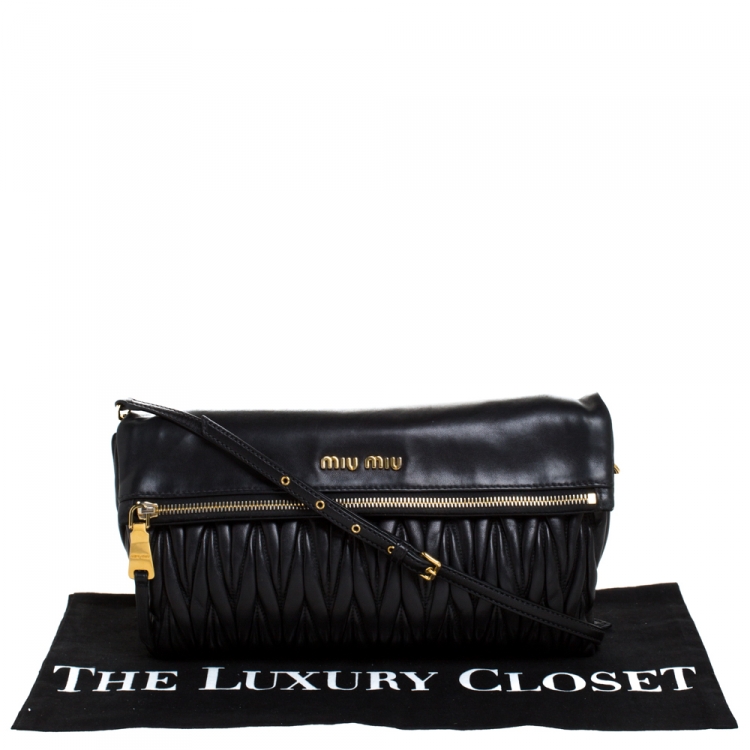 Pre Owned Miu Miu Black Metalasse Leather Zipper Flap Shoulder Bag