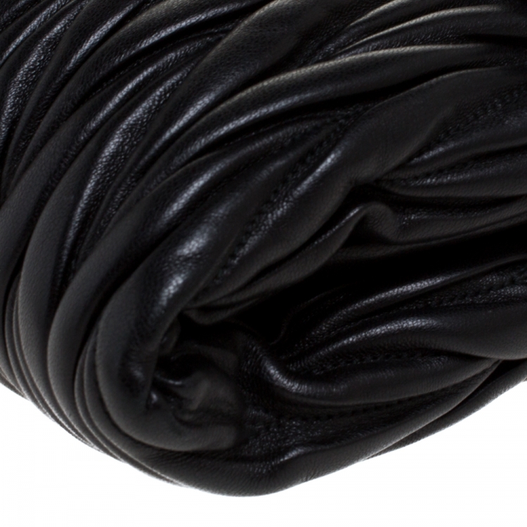 Pre Owned Miu Miu Black Metalasse Leather Zipper Flap Shoulder Bag