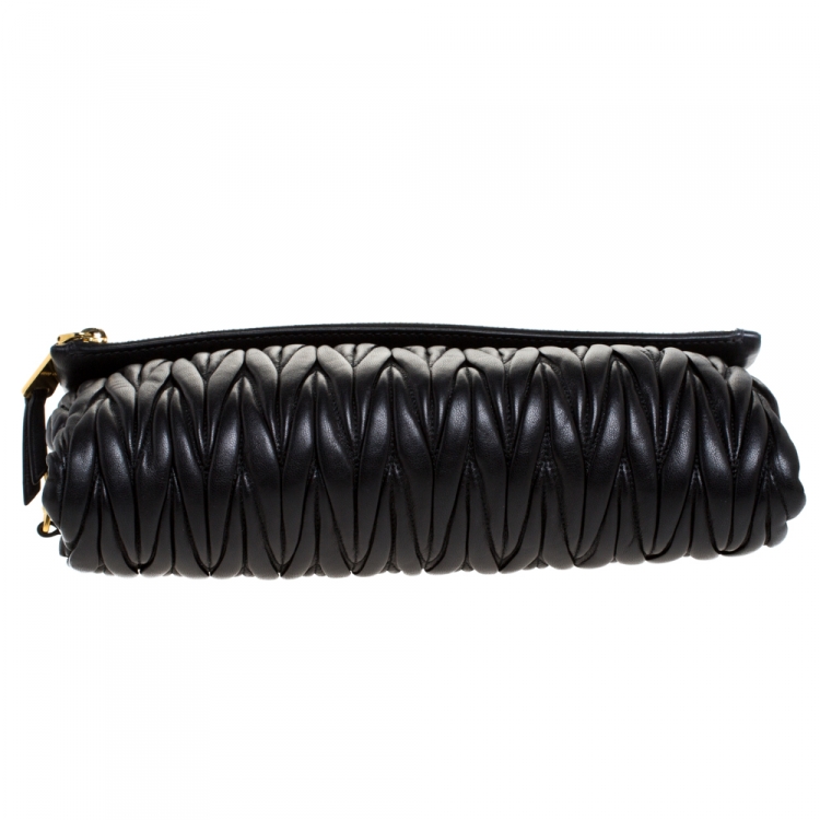 Pre Owned Miu Miu Black Metalasse Leather Zipper Flap Shoulder Bag