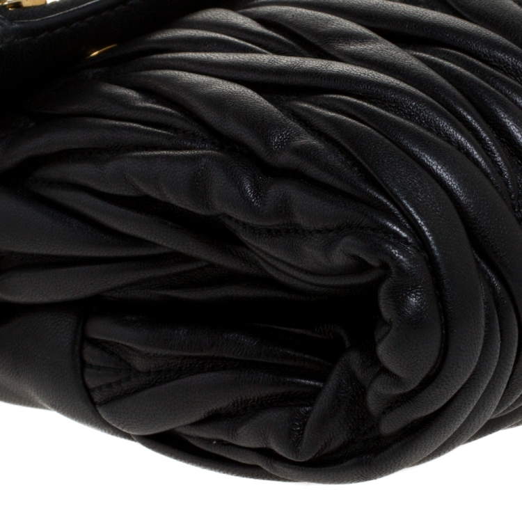 Pre Owned Miu Miu Black Metalasse Leather Zipper Flap Shoulder Bag