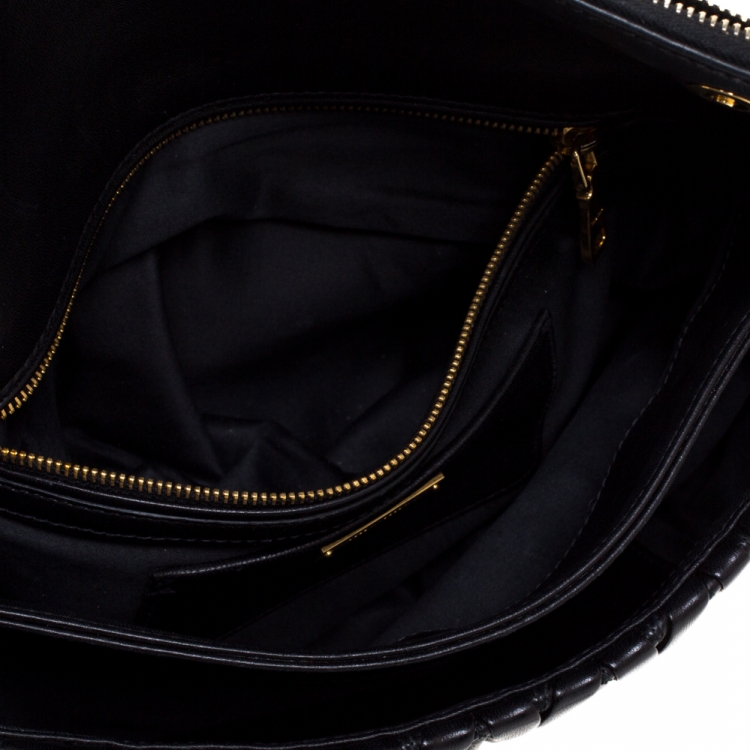 Pre Owned Miu Miu Black Metalasse Leather Zipper Flap Shoulder Bag