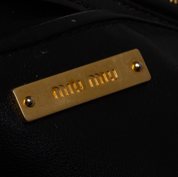 Pre Owned Miu Miu Black Metalasse Leather Zipper Flap Shoulder Bag