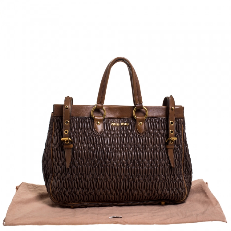Pre Owned Miu Miu Brown Matelasse Leather Tote