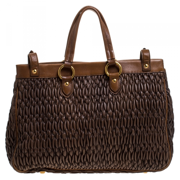 Pre Owned Miu Miu Brown Matelasse Leather Tote