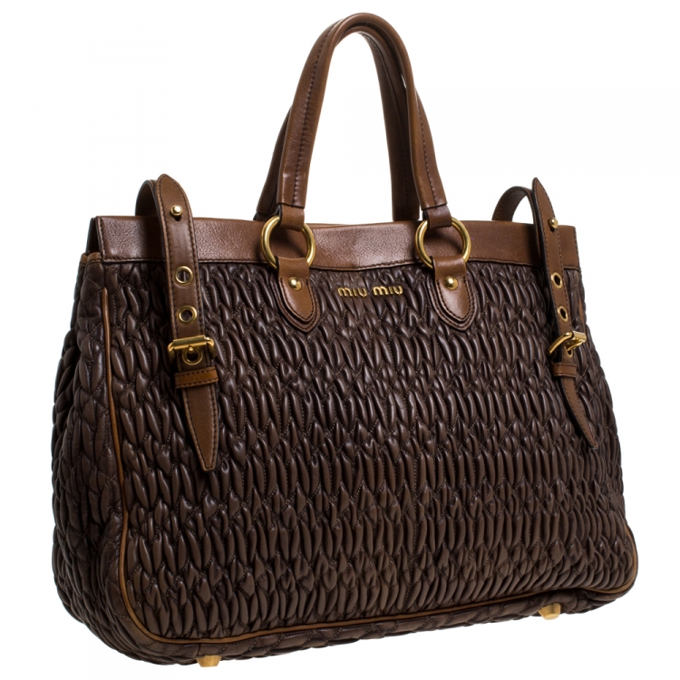 Pre Owned Miu Miu Brown Matelasse Leather Tote