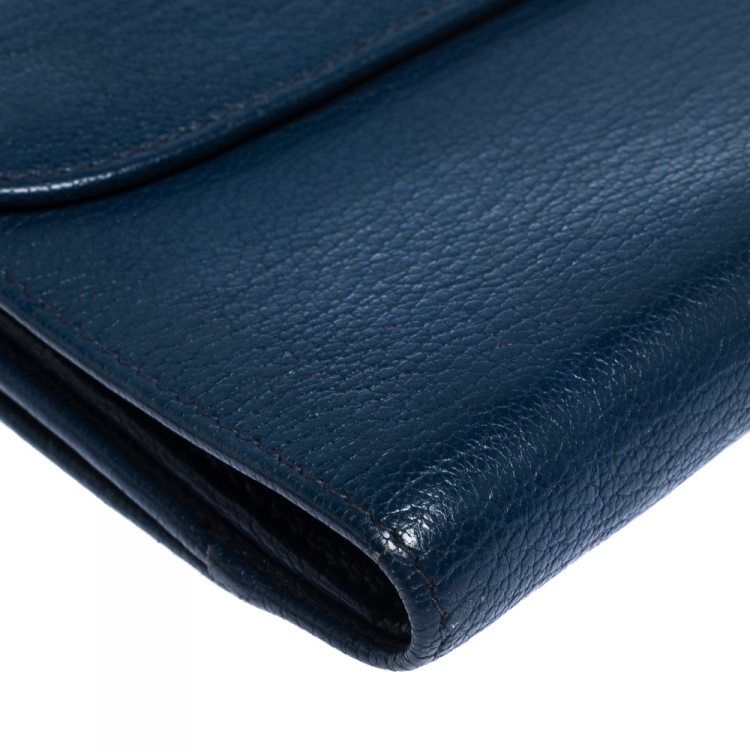 Pre Owned Miu Miu Blue Leather Madras Flap Wallet
