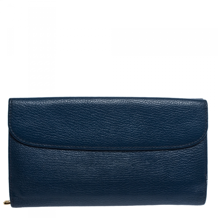 Pre Owned Miu Miu Blue Leather Madras Flap Wallet