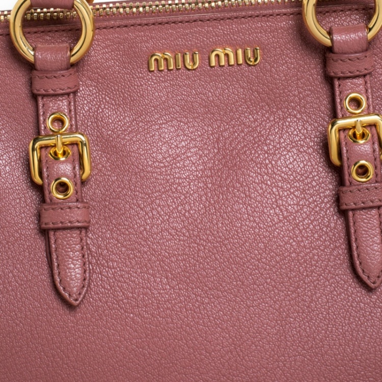 Pre Owned Miu Miu Old Rose Pink Madras Leather Doctor Bag