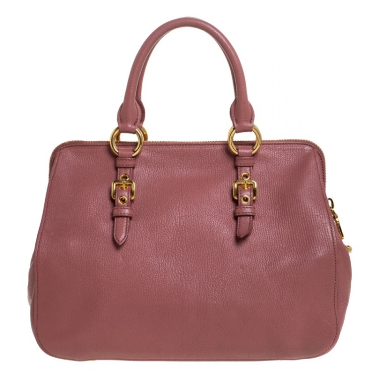 Pre Owned Miu Miu Old Rose Pink Madras Leather Doctor Bag