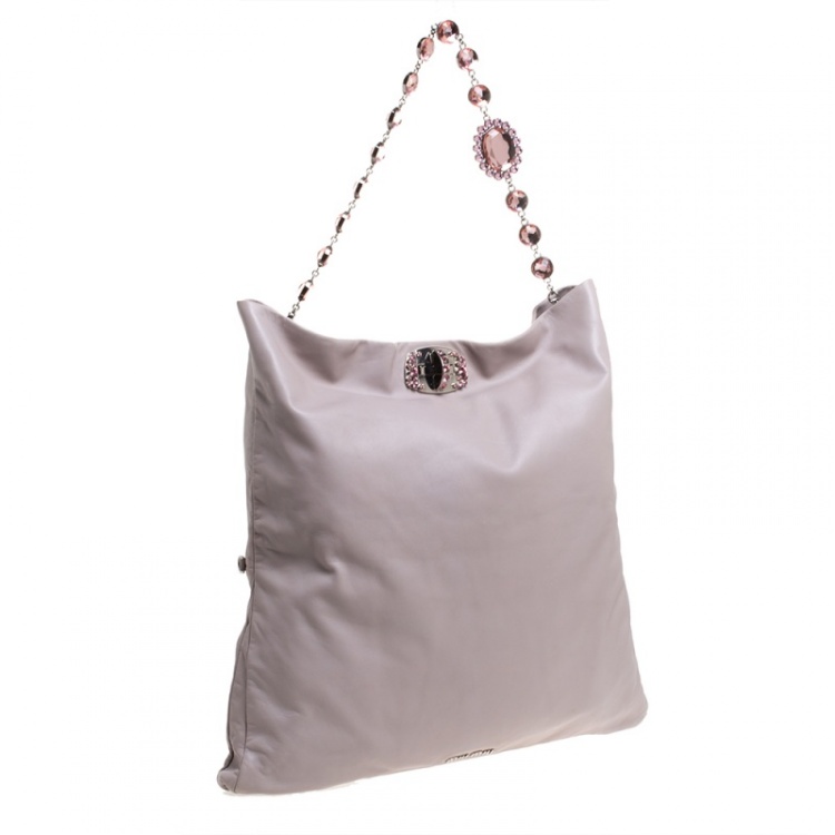 Pre Owned Miu Miu Pink Leather Oversize Crystal Clutch