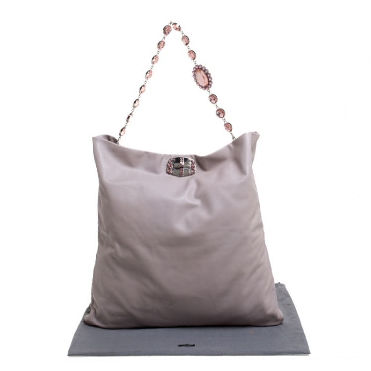 Pre Owned Miu Miu Pink Leather Oversize Crystal Clutch