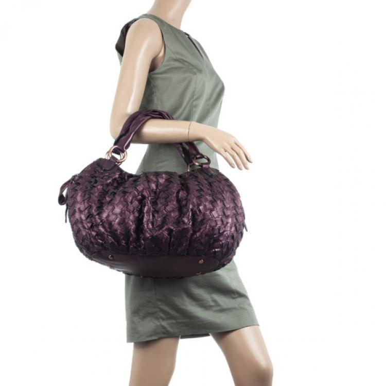 Pre Owned Miu Miu Metallic Purple Woven Leather Hobo Bag