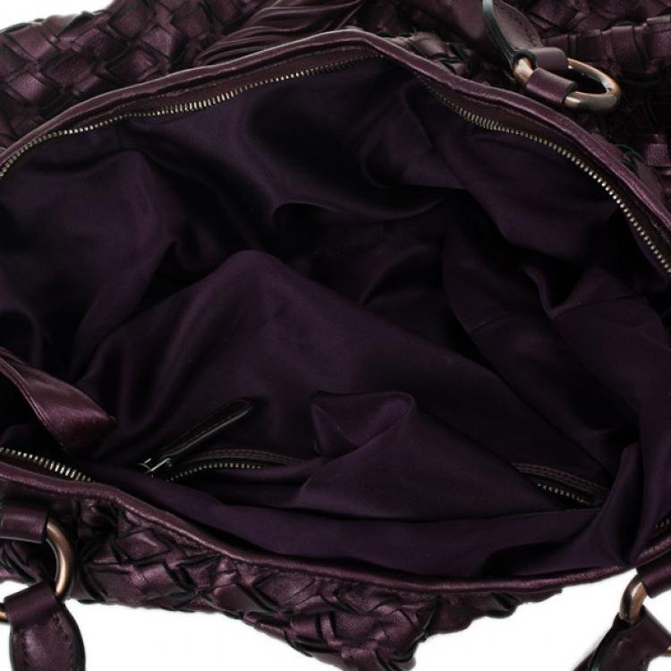 Pre Owned Miu Miu Metallic Purple Woven Leather Hobo Bag