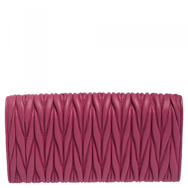 Pre Owned Miu Miu Fuschia Matelasse Leather Continental Wallet