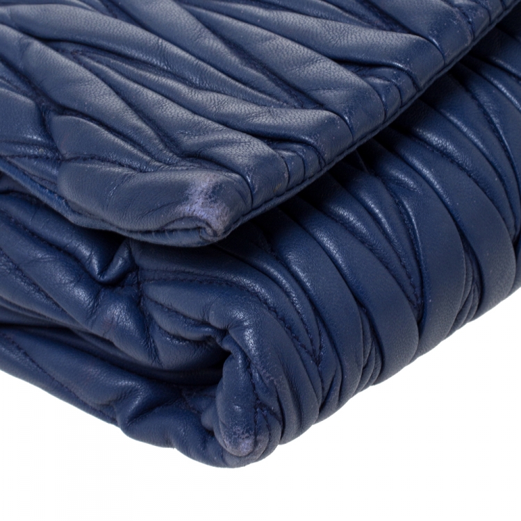 Pre Owned Miu Miu Blue Matelasse Leather Flap Shoulder Bag