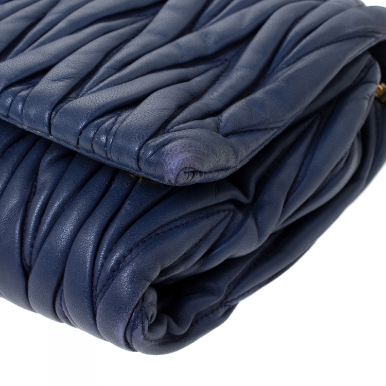 Pre Owned Miu Miu Blue Matelasse Leather Flap Shoulder Bag