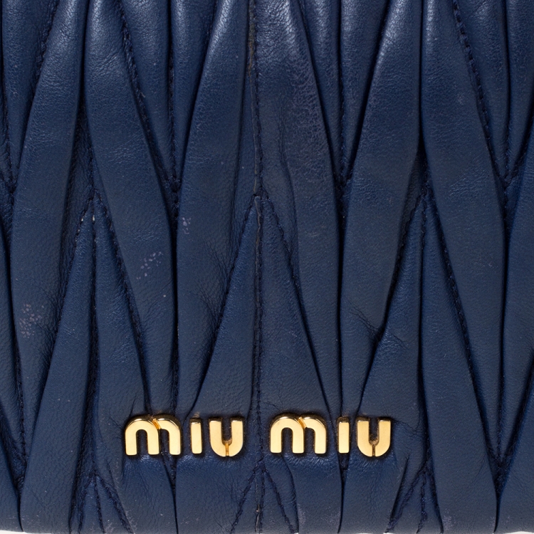 Pre Owned Miu Miu Blue Matelasse Leather Flap Shoulder Bag