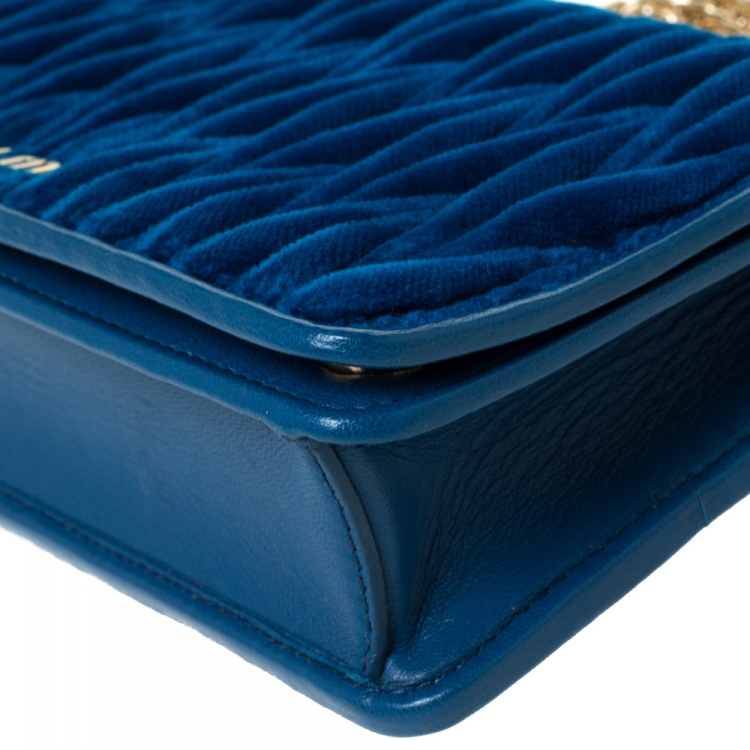 Pre Owned Miu Miu Blue Matelasse Velevt and Leather Wallet on Chain