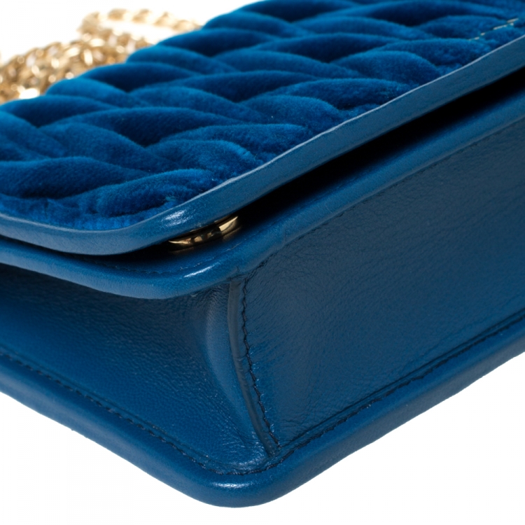 Pre Owned Miu Miu Blue Matelasse Velevt and Leather Wallet on Chain