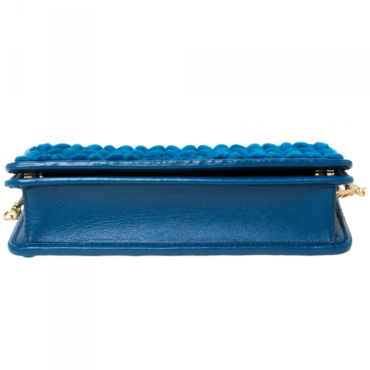 Pre Owned Miu Miu Blue Matelasse Velevt and Leather Wallet on Chain