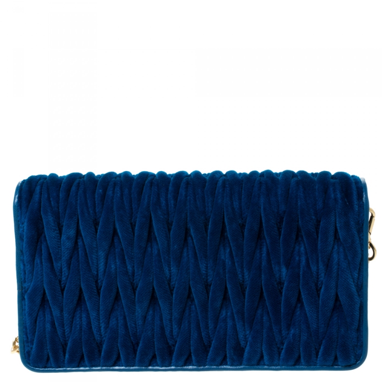 Pre Owned Miu Miu Blue Matelasse Velevt and Leather Wallet on Chain