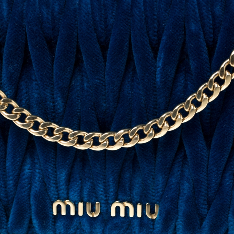 Pre Owned Miu Miu Blue Matelasse Velevt and Leather Wallet on Chain