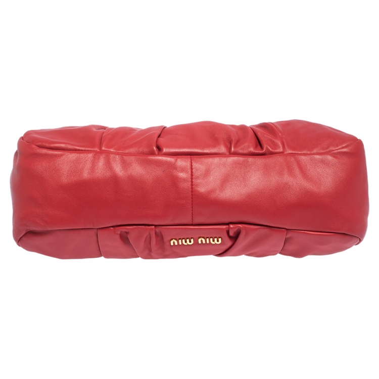 Pre Owned Miu Miu Red Matelasse Leather Frame Clutch