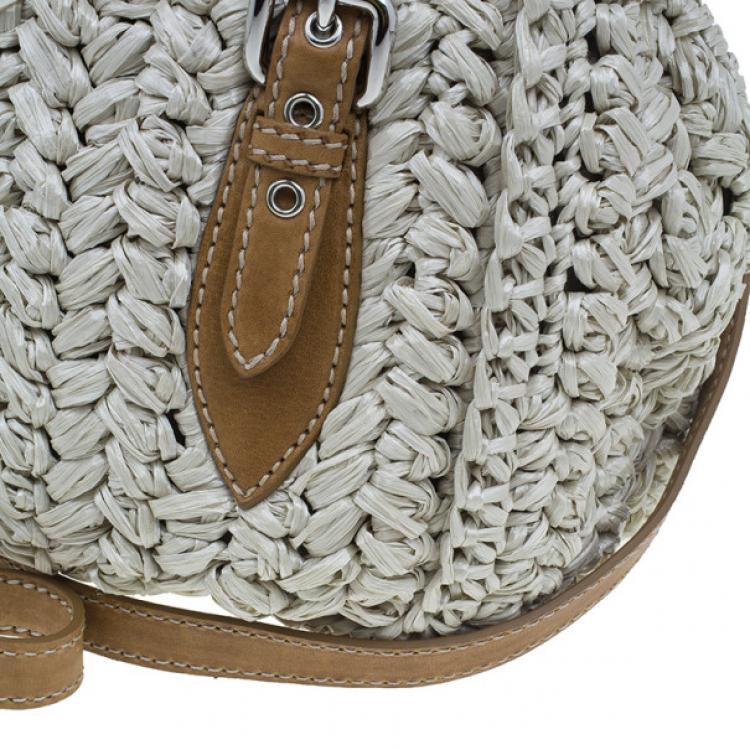 Pre Owned Miu Miu Beige Straw and Leather Trimmed Raffia Tote