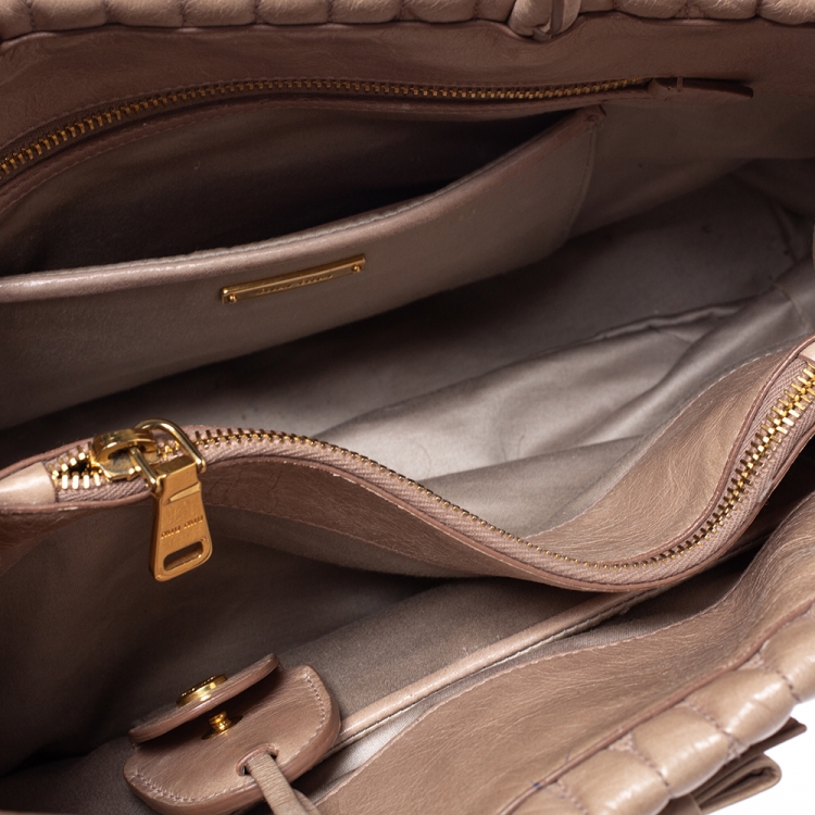 Pre Owned   Miu Miu Beige Metalasse Leather Covertible Tote