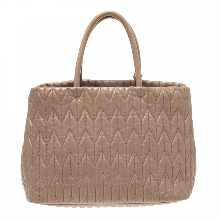 Pre Owned   Miu Miu Beige Metalasse Leather Covertible Tote