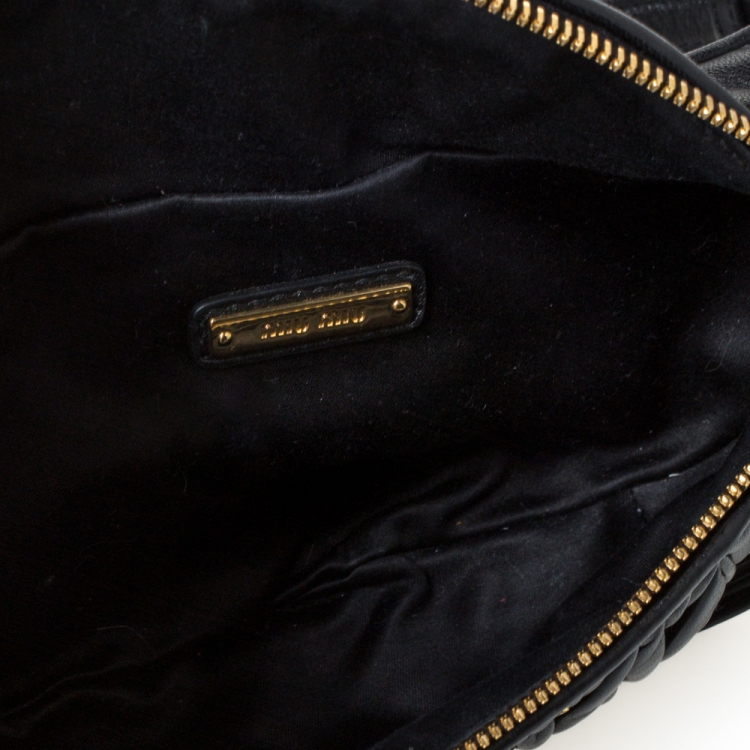Pre Owned Miu Miu Metallic Black Matelasse Leather Belt Bag