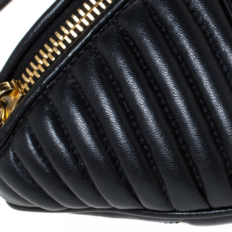 Pre Owned Miu Miu Metallic Black Matelasse Leather Belt Bag
