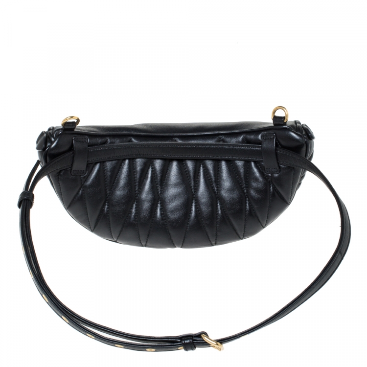 Pre Owned Miu Miu Metallic Black Matelasse Leather Belt Bag
