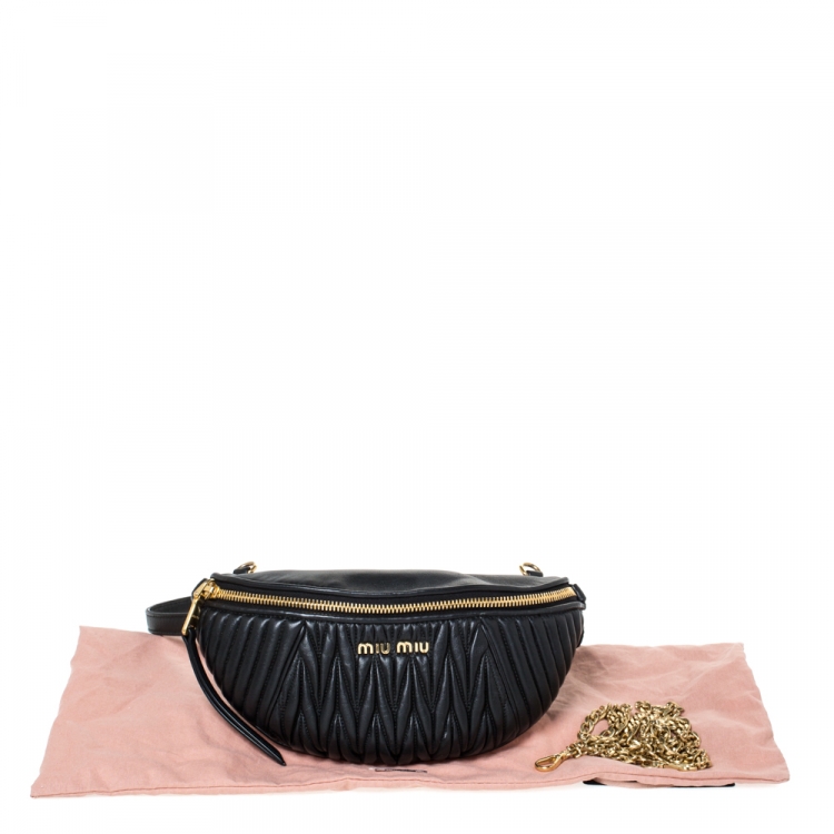 Pre Owned Miu Miu Metallic Black Matelasse Leather Belt Bag