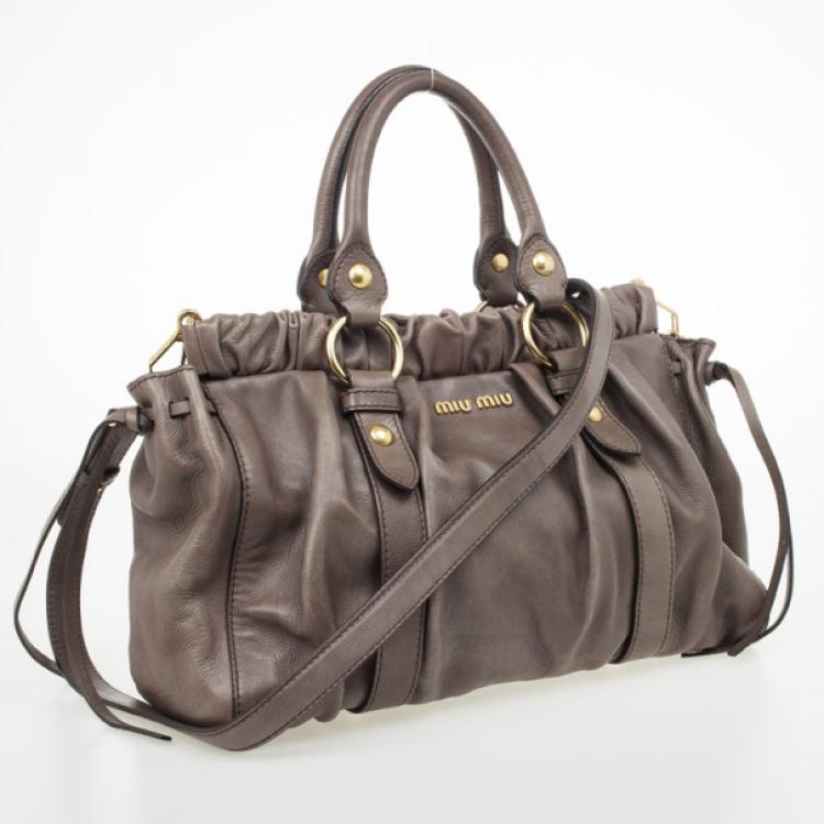 Pre Owned Miu Miu Grey Lux Leather Soft Shopping Top Handle Bag