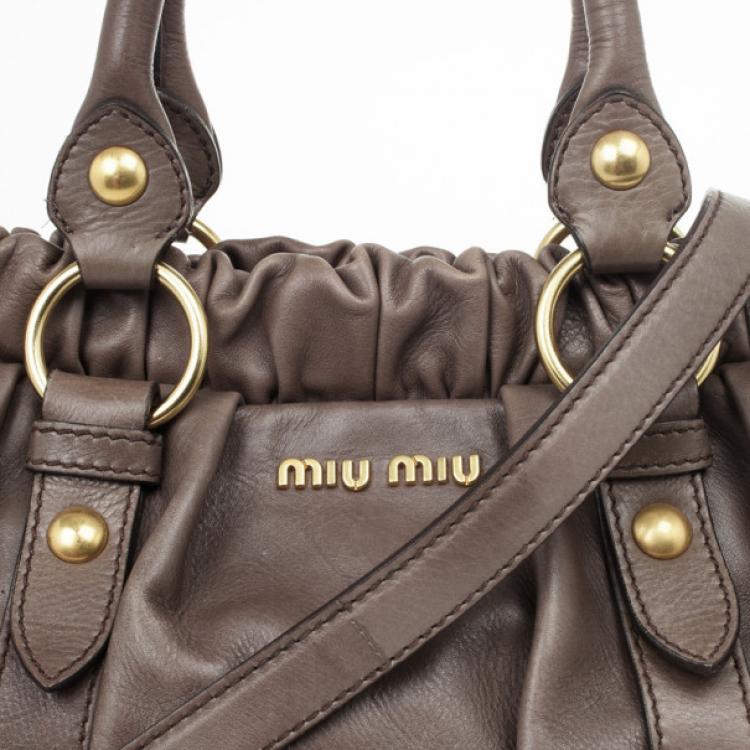 Pre Owned Miu Miu Grey Lux Leather Soft Shopping Top Handle Bag