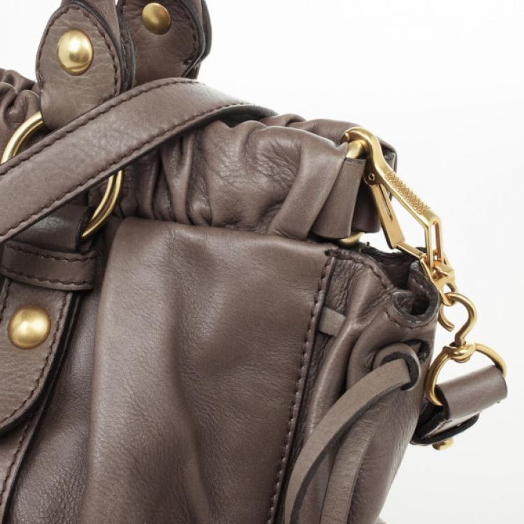 Pre Owned Miu Miu Grey Lux Leather Soft Shopping Top Handle Bag