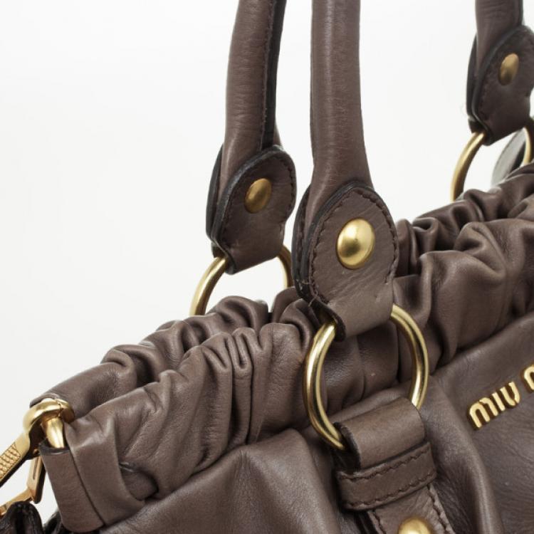 Pre Owned Miu Miu Grey Lux Leather Soft Shopping Top Handle Bag